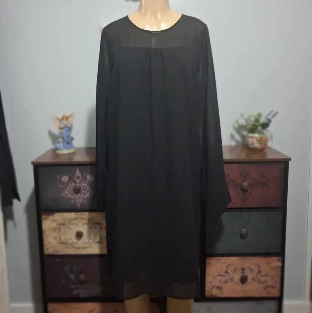 ANNA SCHOLZ NWT BLACK GEORGETTE TUNIC DRESS SZ 16 - Picture 1 of 6
